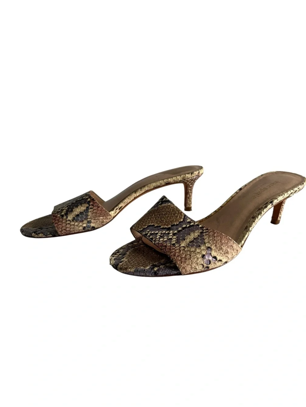 Kate Spade Metallic Leather Snake-Embossed Kitten Heel Slide Sandals -Sz 6